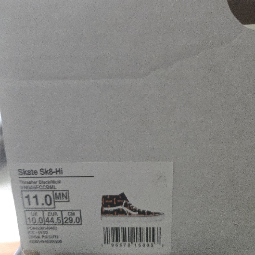 Vans Thrasher Skate Sk8 Hi Men Logo Flame Black new Popcush Pro  092025 - Picture 8 of 8